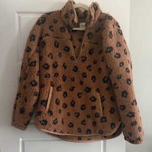 Abercrombie & Fitch Brown Leopard Sherpa Pullover
